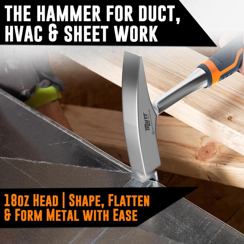AMERICAN MUTT TOOLS Mutt Tools 18oz Sheet Metal Hammer - Professional Tinners Hammer for Metal Shaping - Forged HVAC Hammer with Ergonomic Handle for Duct Work & Sheet Metal Projects - Image 2